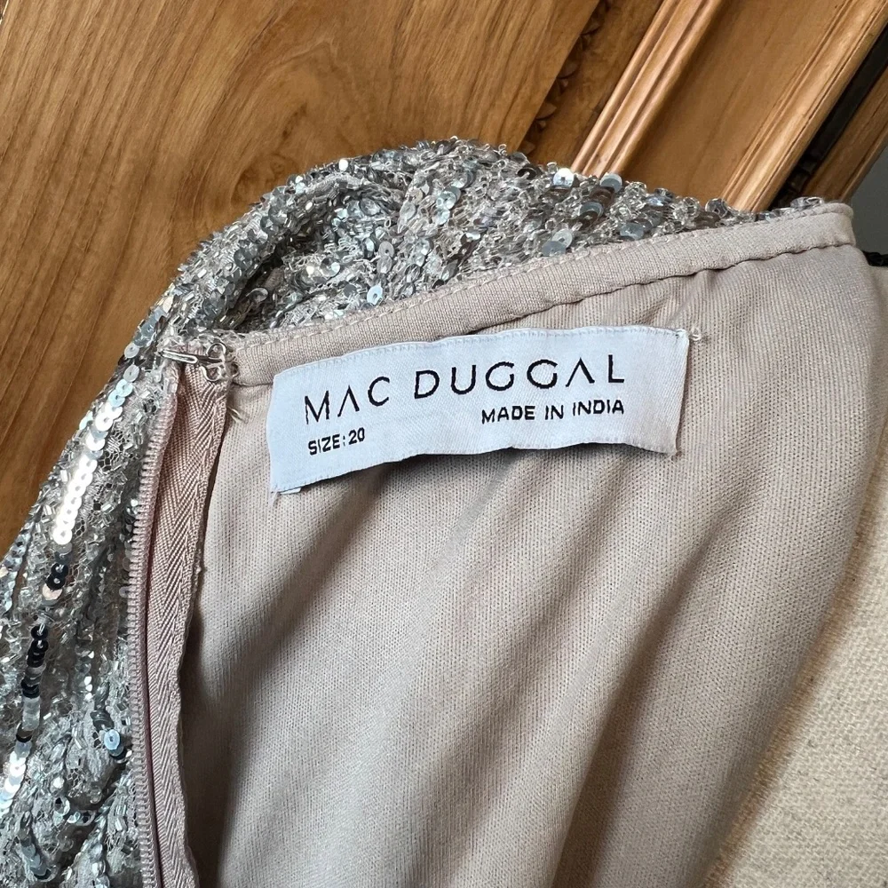 NWT Mac Duggal 93676 [20] Silver Beaded Lace Long Sleeve Midi Dress Cocktail - Picture 10 of 12